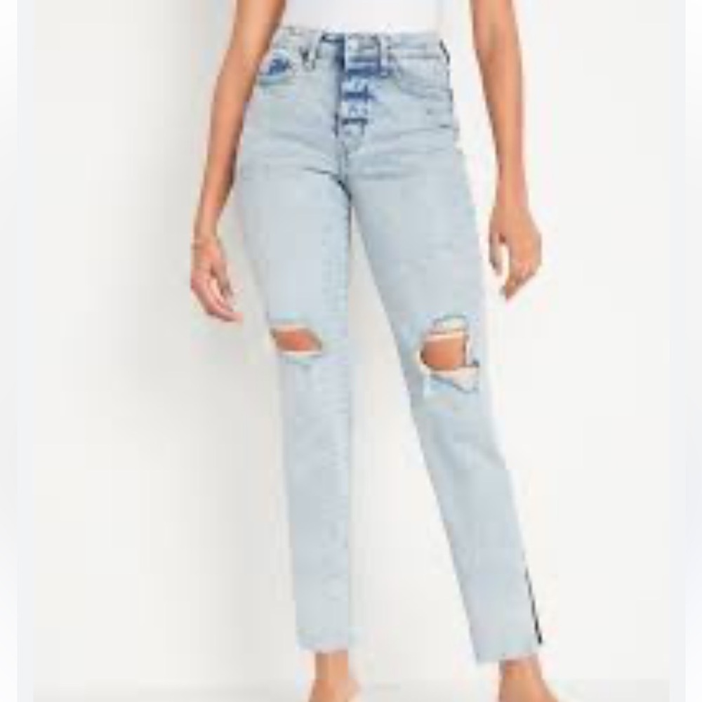 Old Navy High-Waisted Button-Fly OG Straight Ripped Side-Slit Jeans